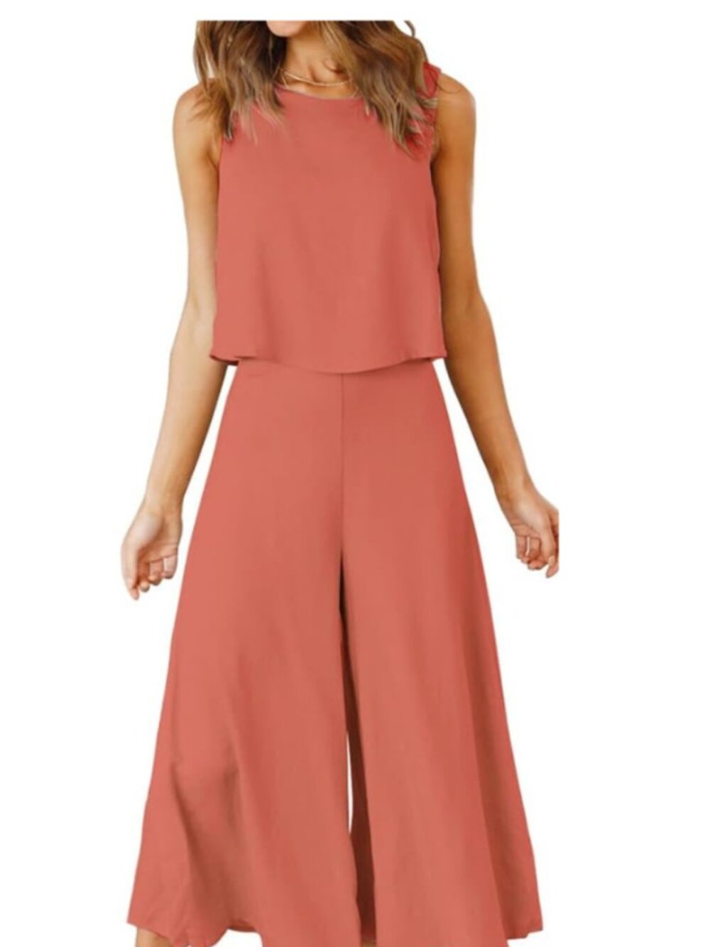 2 Piece Outfit Cropped Top & Wide Leg Caprisp in Mango  - M